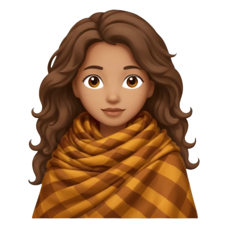 Cozy mixed girl with long wavy hair wrapped in blanket for fall sticker