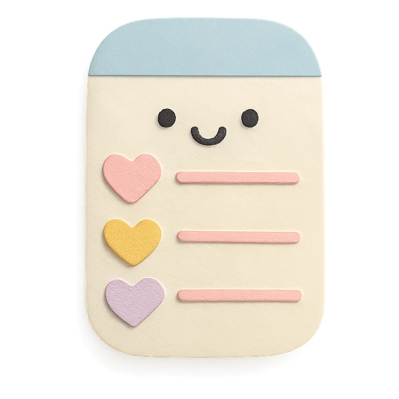 soft pastel kawaii rounded to-do list with pastel hearts as checkboxes in paper craft style sticker