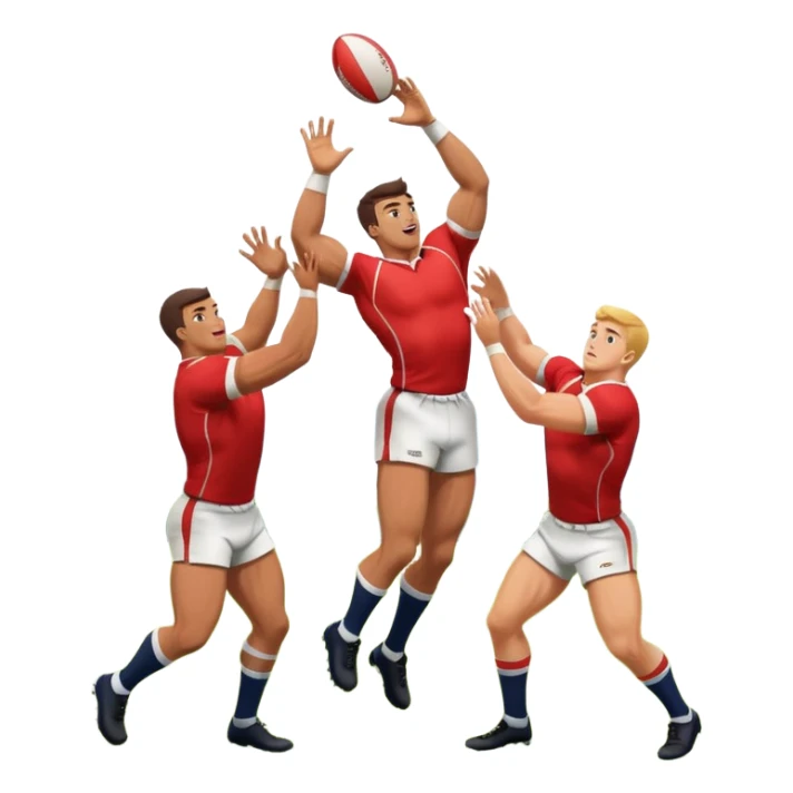 two rugby players lifting another player to catch a ball in a lineout sticker
