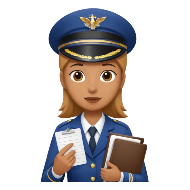 A person wearing a travel uniform and holding a travel document, requesting for travel duty flight, detailed and expressive sticker