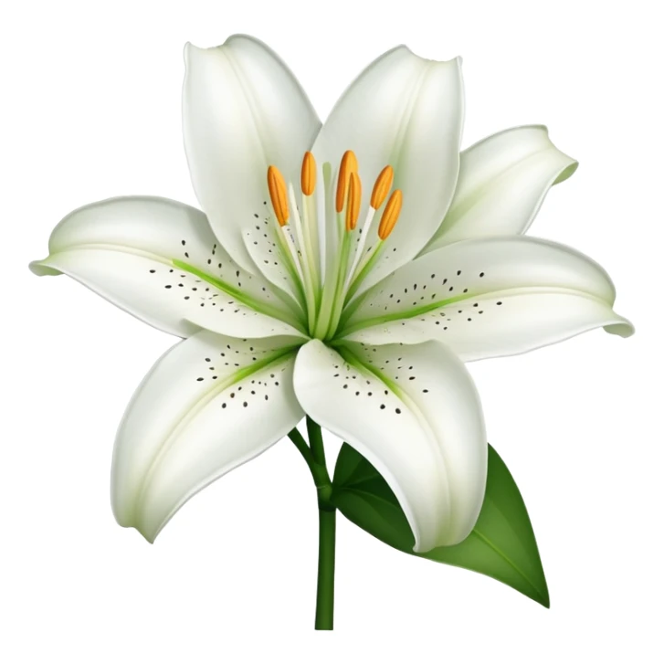 Botanically accurate white lily flower with exactly six petals, six stamens, and green stem sticker