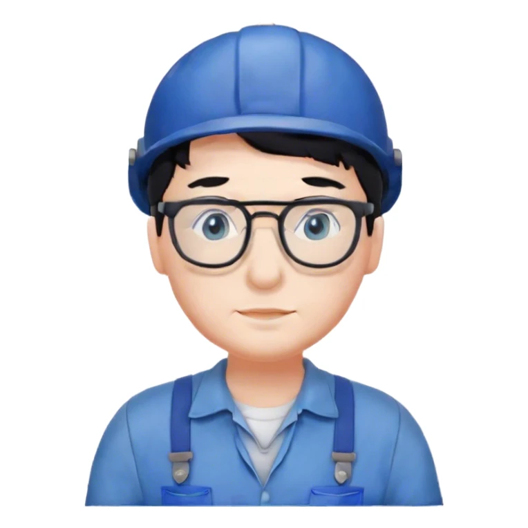 Plumber with black hair, glasses and blue eyes and salopette sticker