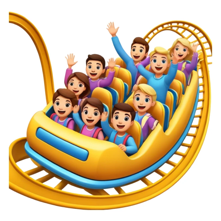roller coaster with people riding, cheerful expressions sticker