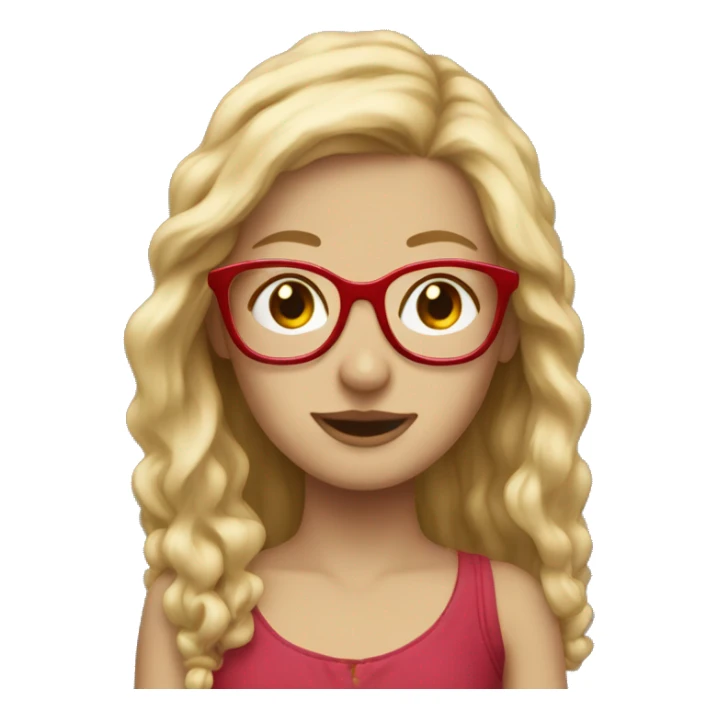 long blonde haired girl with freckles with RED glasses sticker