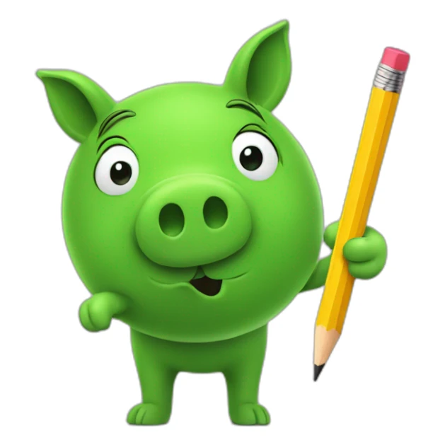 green piggy holding a pencil in his hand sticker