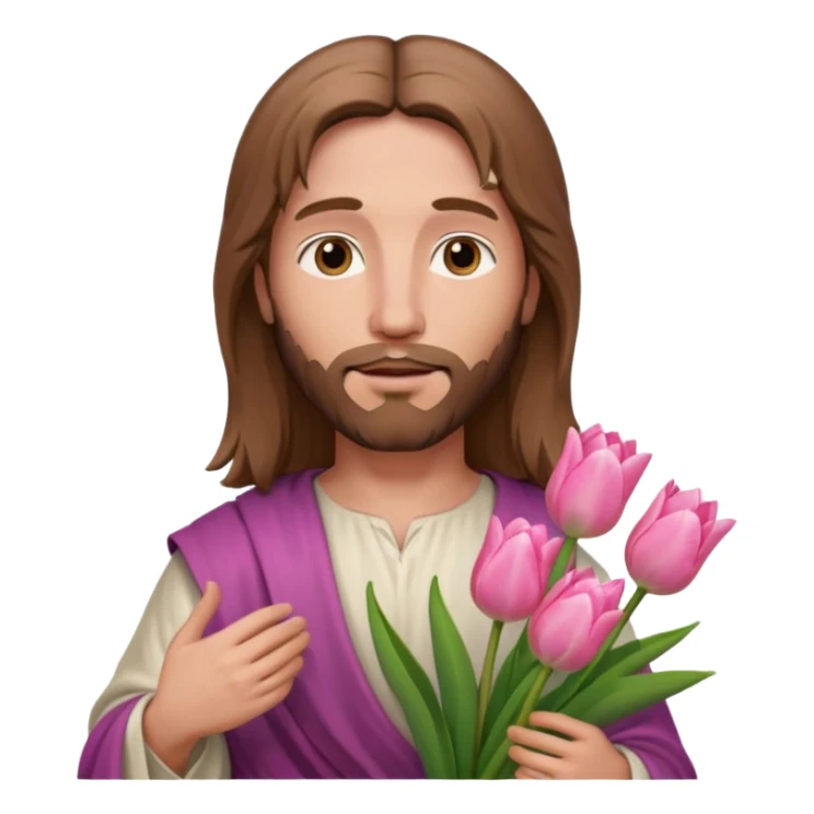 jesus hold pink tulips sticker