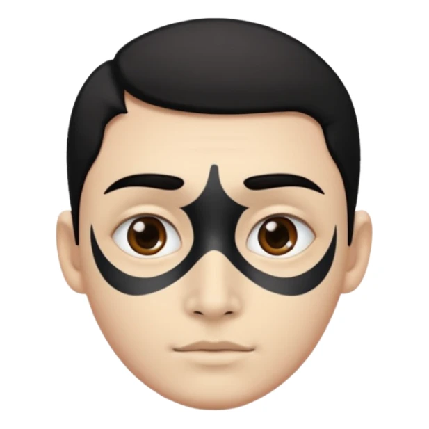 he has all black face but in the middle and nose part is white sticker