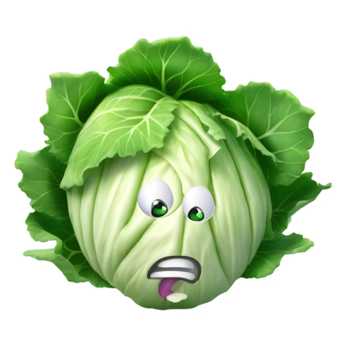 Create a 3D "White colored cabbage" with a surprised face and big shiny eyes 👀. one green leaf, white colored copta holds the mirror with its reflection 🪞 sticker