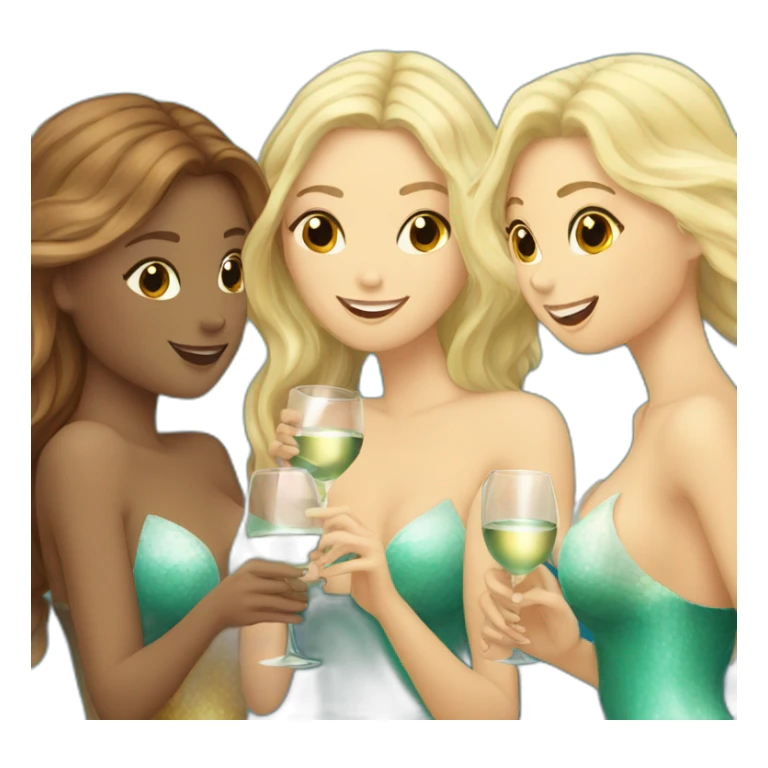 Three beautiful mermaids (one blond and two brown hair) drinking wine sticker