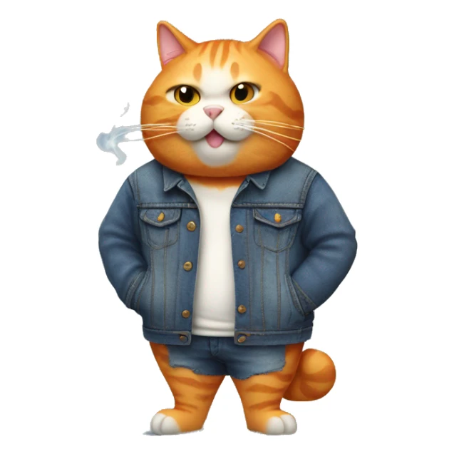 Fat orange cat with denim jacket and a cigarette  sticker