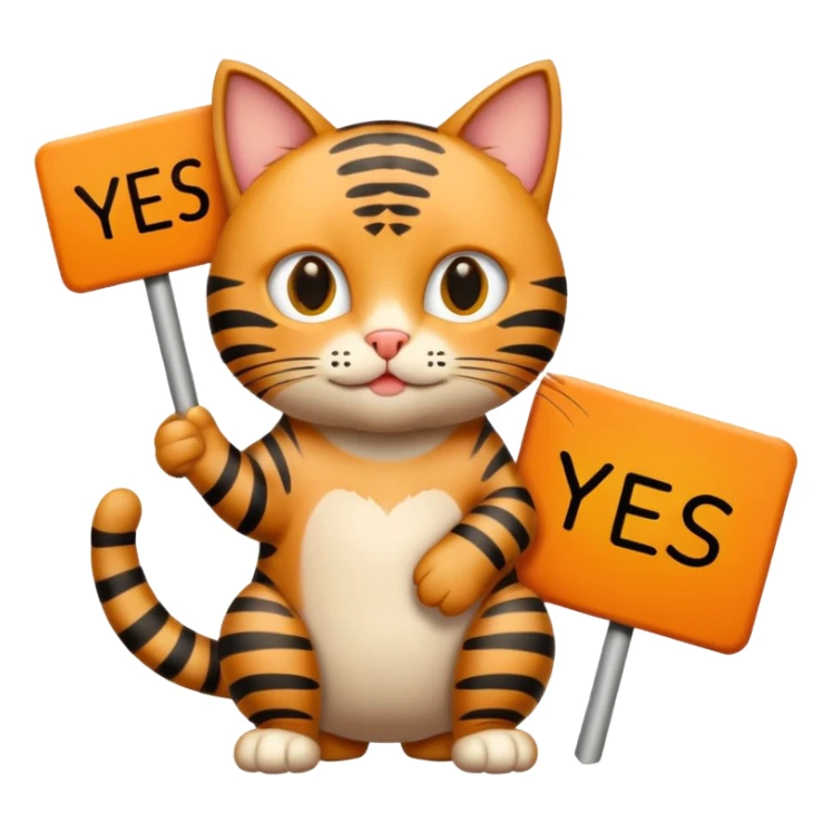 tabby cat holding a sign that says 'yes' sticker