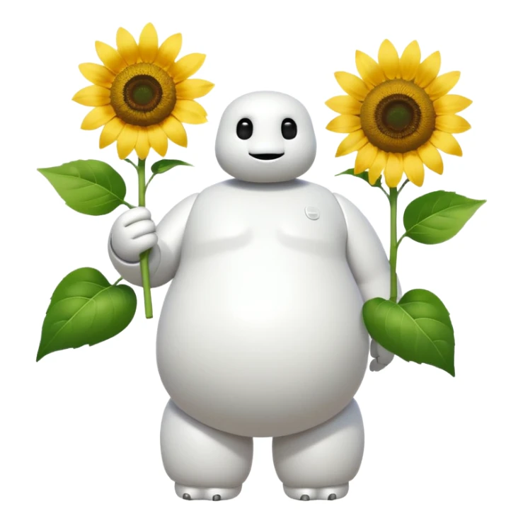 Baymax from Big Hero 6 holding unflower In one hand  sticker