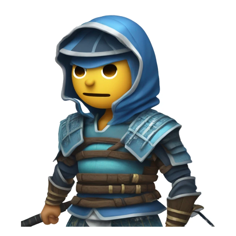 small blue samurai with a sword on his back and the word stratz on his chest sticker