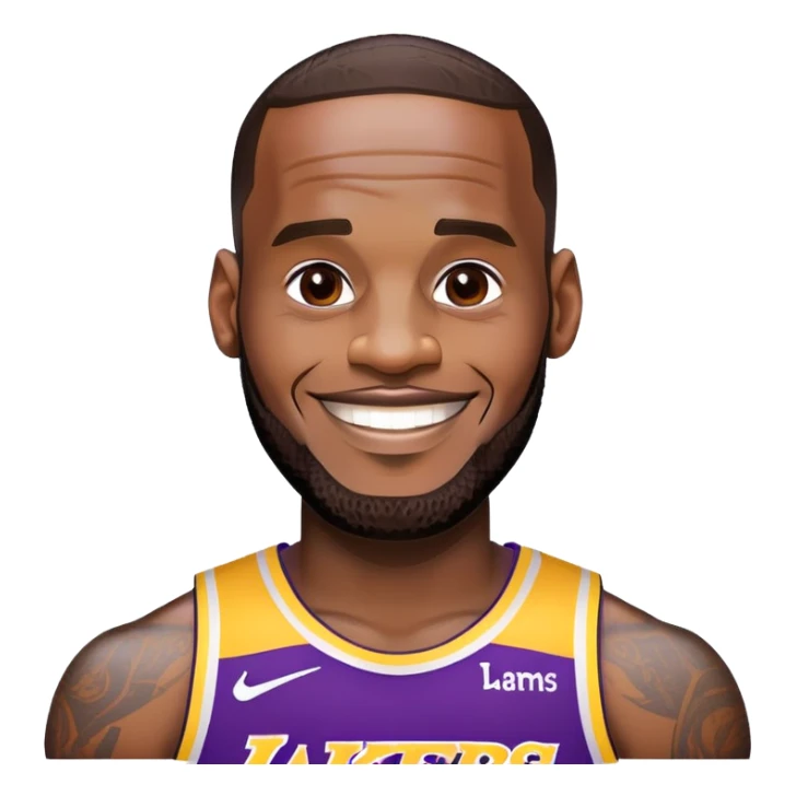 LeBron James face with a big smile and Lakers purple and gold colors sticker
