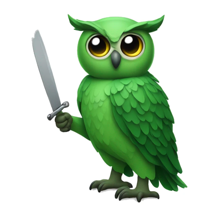 green owl holding a knife with the leg sticker