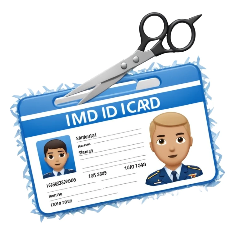 Scissors cutting military ID card in the middle front view sticker
