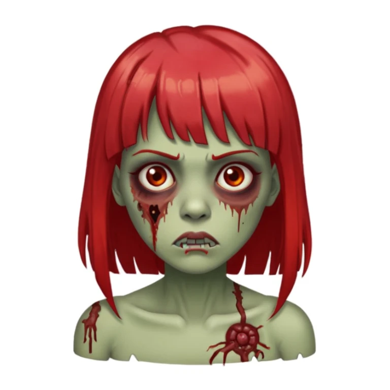 faça uma mulher zumbi com médio com franja com mechas na ponta vermelha  sticker