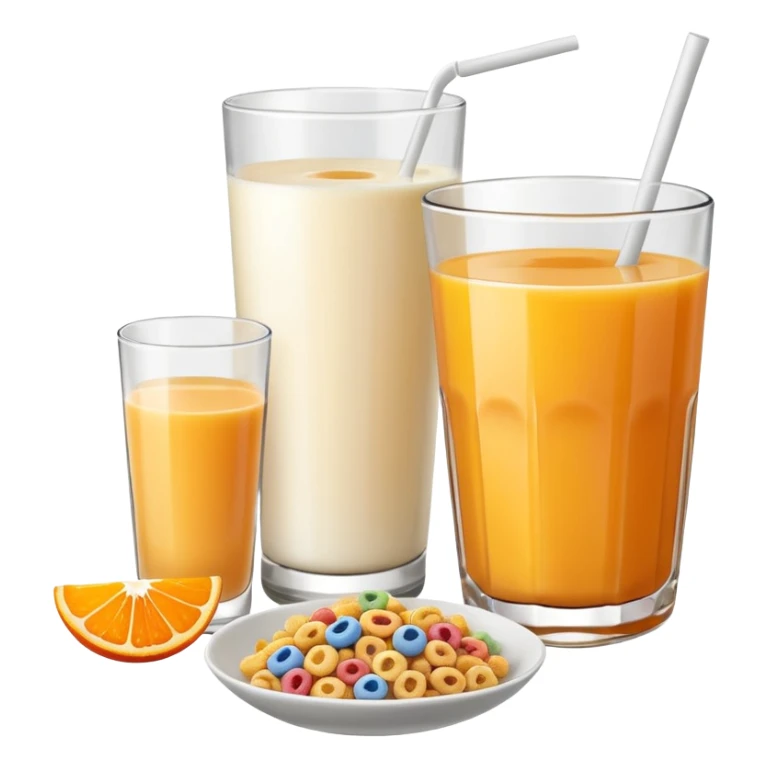 A glass of juice and a bowl with cereals sticker