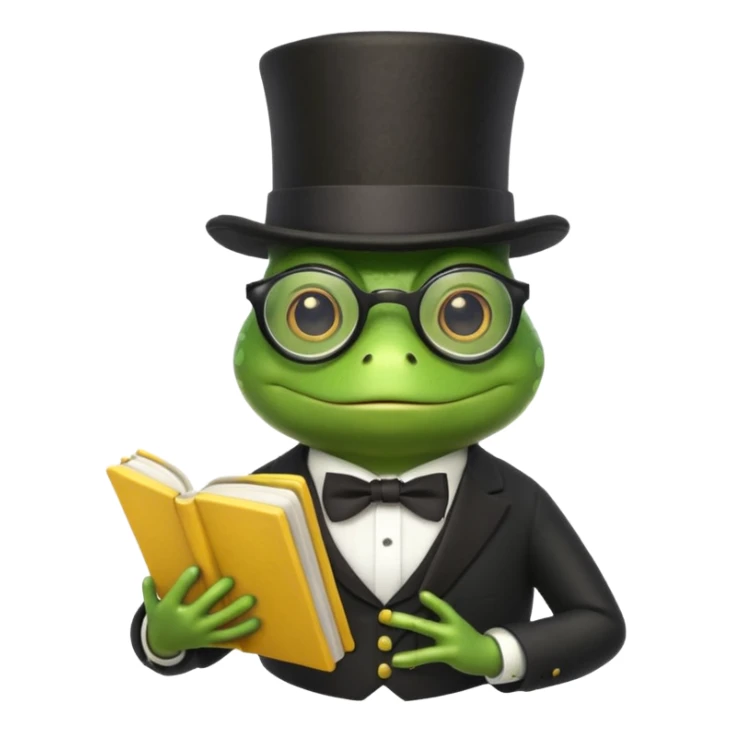 frog wearing top hat with glasses and yellow book sticker