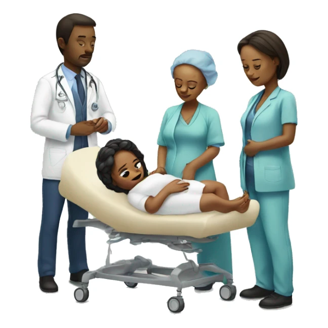a woman gives birth and doctors stand nearby sticker