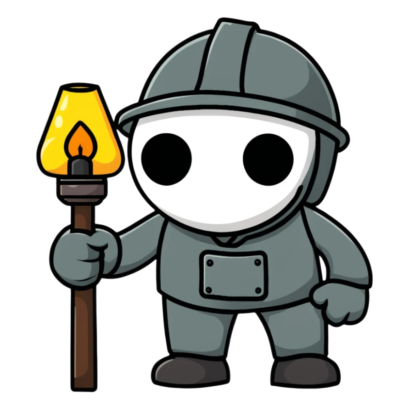 Coal miner from 19th century England with soot-covered face, helmet with lamp, and pickaxe sticker
