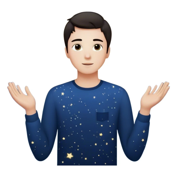 A young man stands in a vast, starry universe, surrounded by floating particles of light. Each particle represents a choice, a moment, a memory—his personal universe. He reaches out, touching one, knowing that everything he does stays in this space forever.  sticker