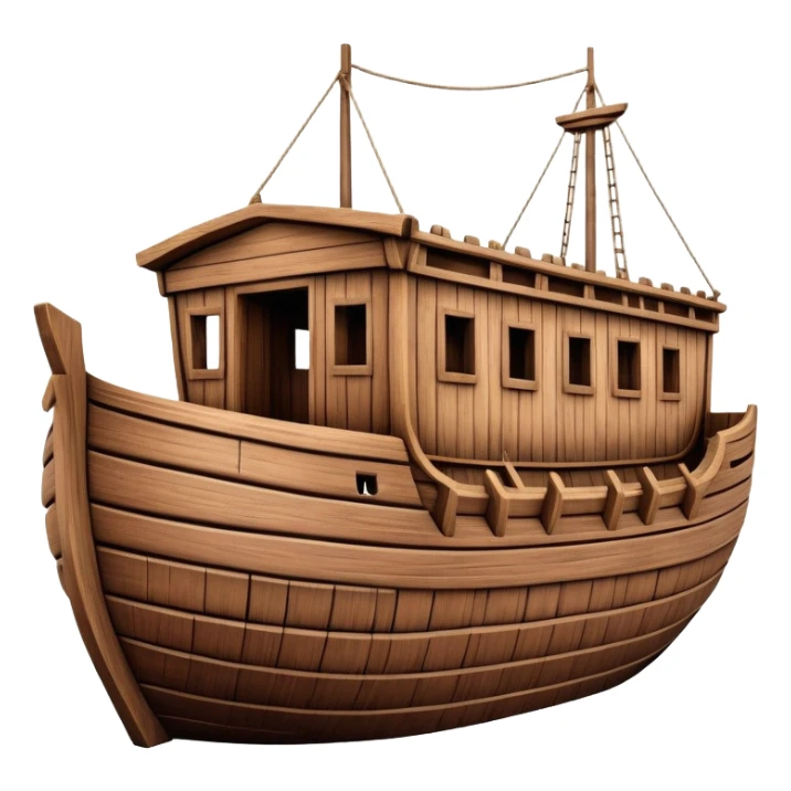 Empty wooden Noah's ark ship, massive and wide with no animals, realistic detailed wooden structure sticker