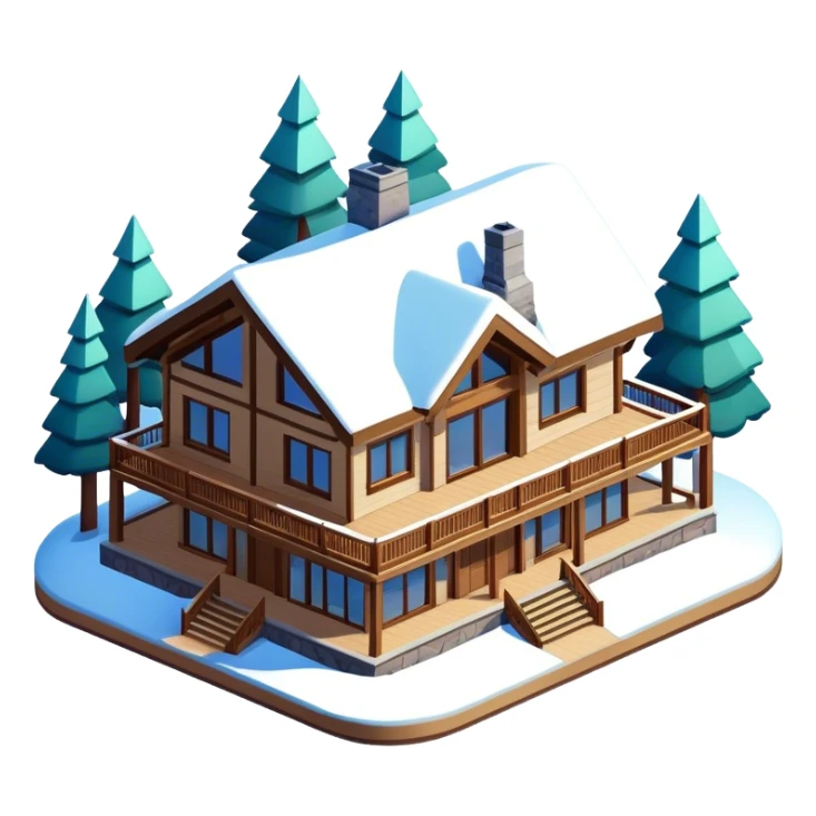 luxury ski lodge, isometric exterior view sticker