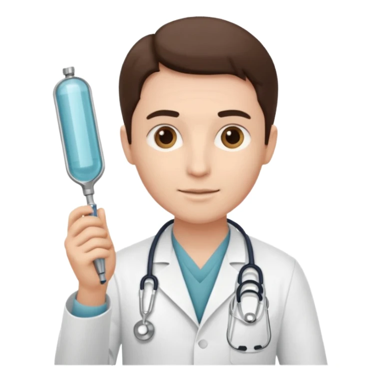 doctor of medicine holding clyster sticker