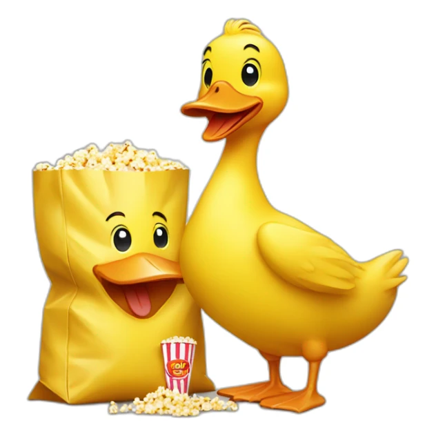 yellow duck with bag of popcorn sticker