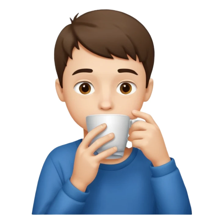 a boy drinking , the cup is touching his mouth, sticker