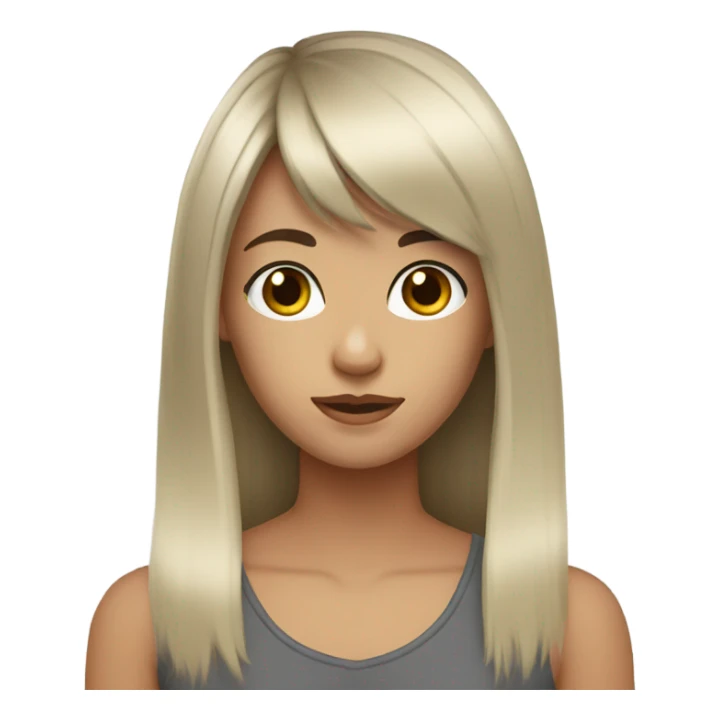 Dark brown long hair bangs girl with hazel eyes sticker