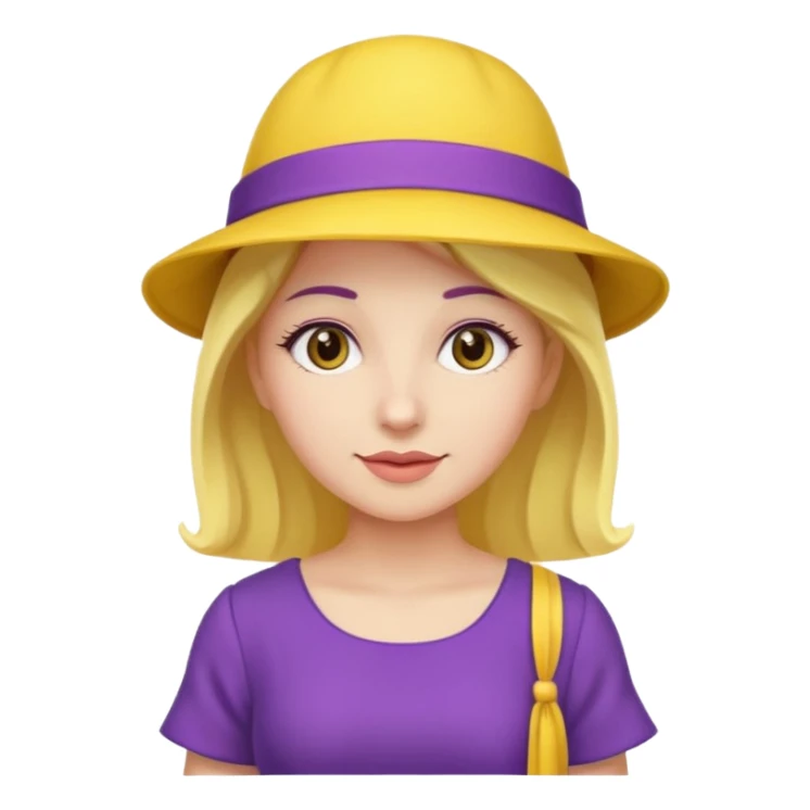 purple dress woman with yellow hat sticker