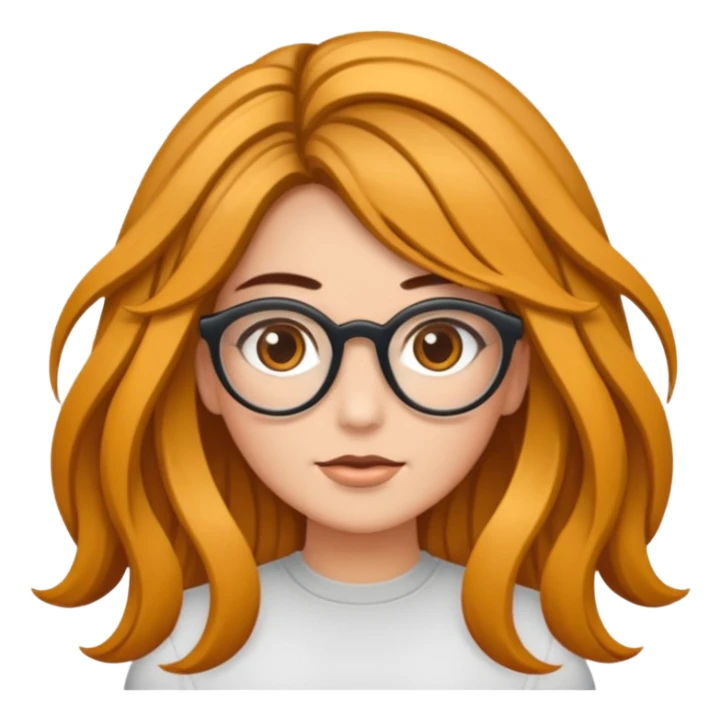 Uma garota de cabelos cacheados compridos e mechas loiras, com pele morena  e óculos sticker