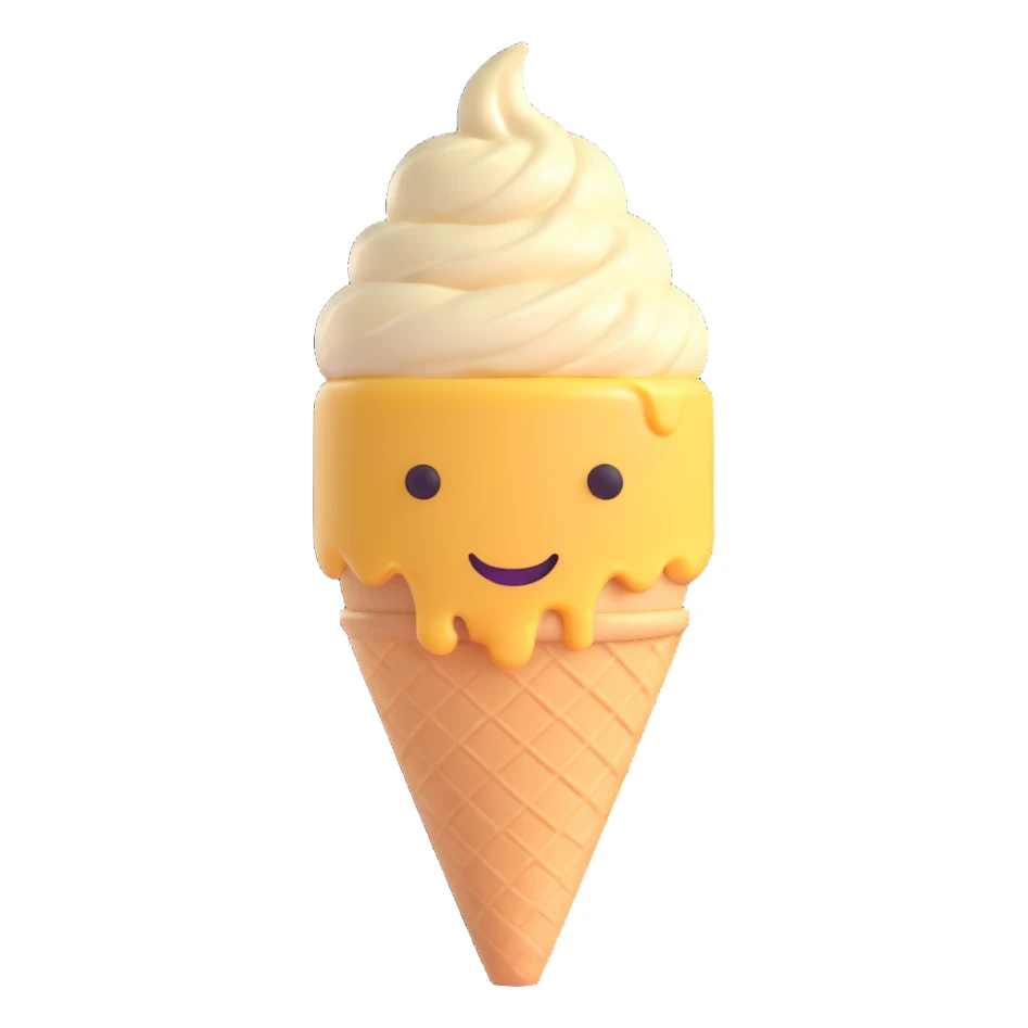 friendly smooth detailed vanilla ice cream 3D emoji style sticker