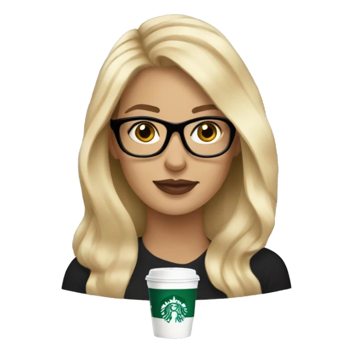 Blonde hair woman with black glasses drinking Starbucks  sticker