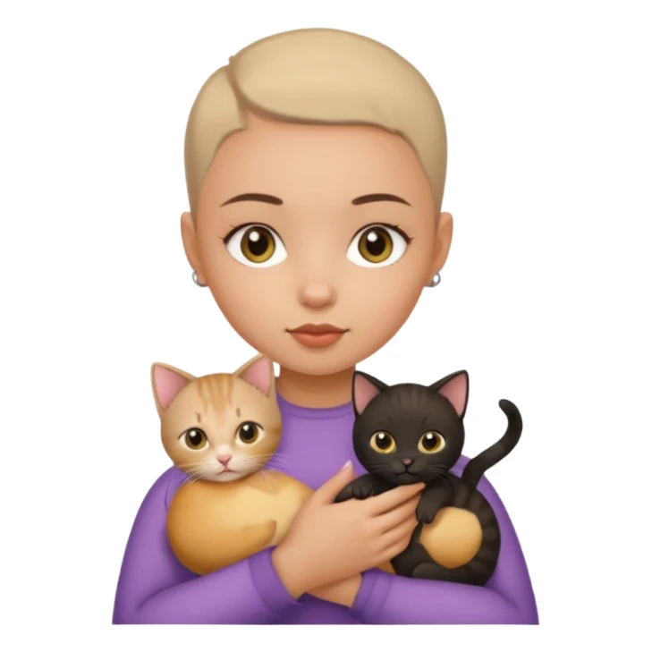 HAZEL EYES , BLACK BUZZ CUT LIGHT SKIN ROUND FACE GIRL hold kitten   sticker