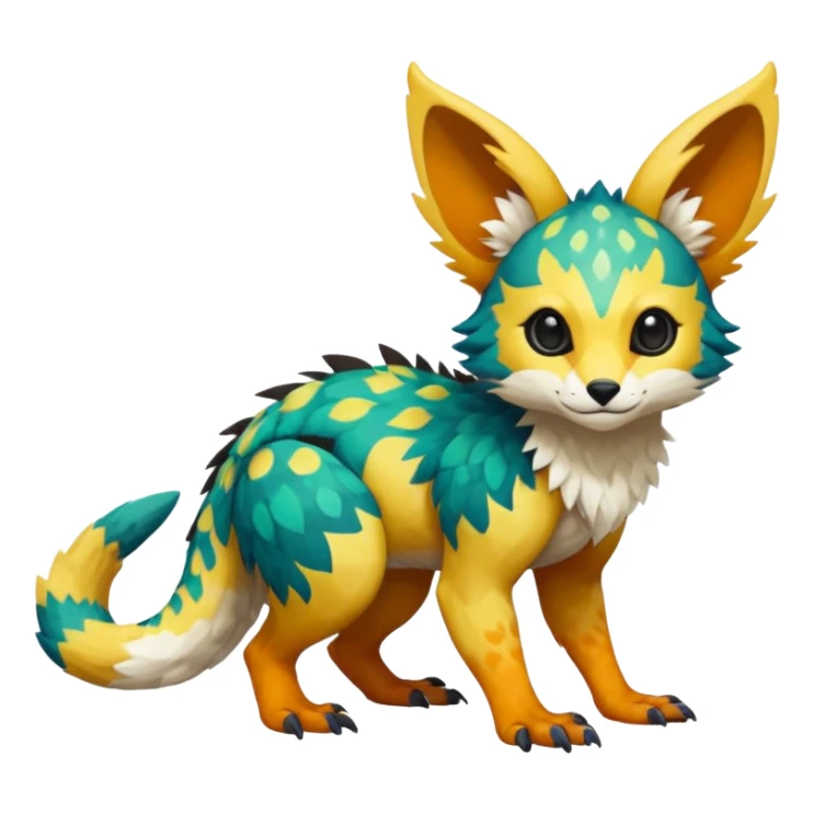Rare realistic exotic cute epic pretty beautiful handsome gorgeous aesthetic colorful vibrant Vernid-Trico-species-Fakemon-creature by LiLaiRa, random markings, tufted ears, full body sticker