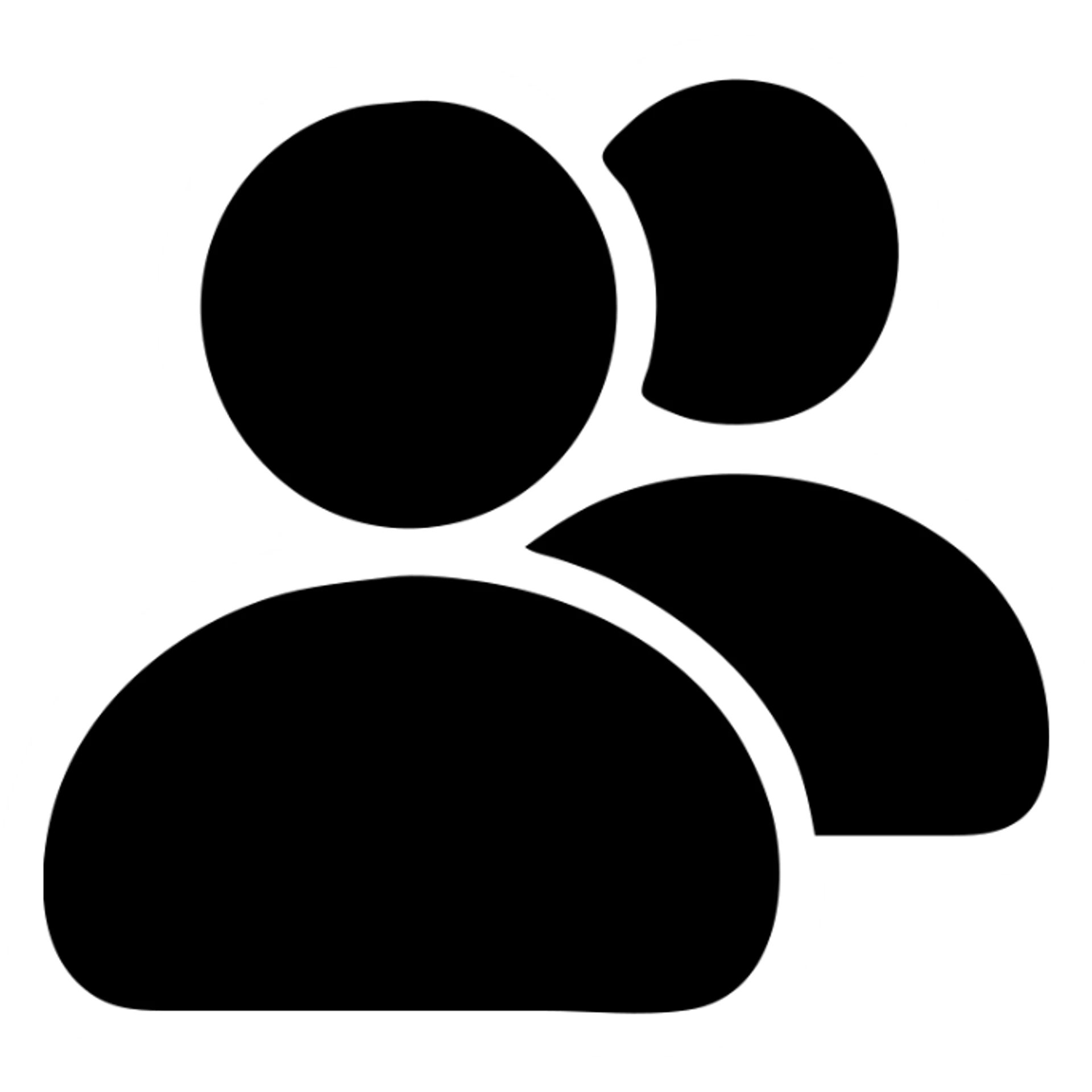 simple silhouette representing followers: two stylized people side by side, solid shape without borders, orange color #fe6601, transparent background sticker