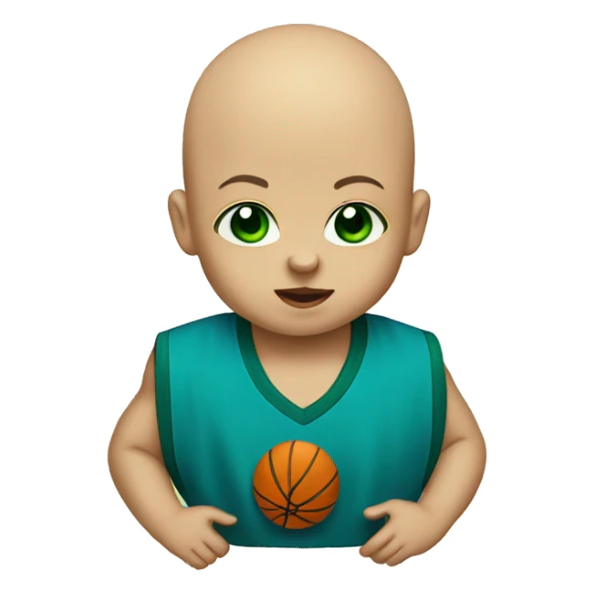 Bald baby with dark green eyes playing basketball sticker