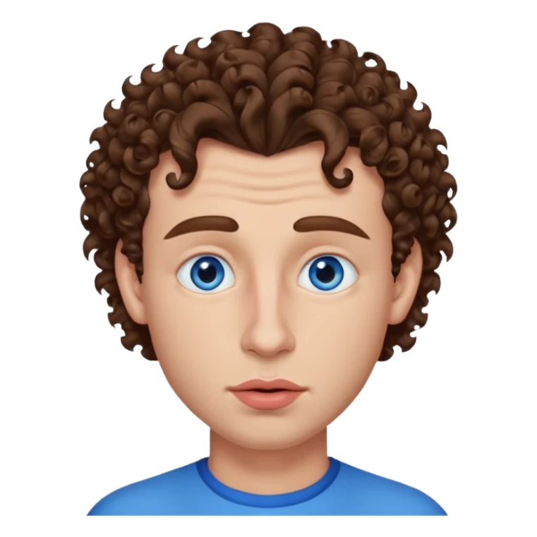 a man with curlyish hair, just on top, sides shaved, brown hair, big lips, white, pointy ish nose(but good shaped) blue eyes sticker