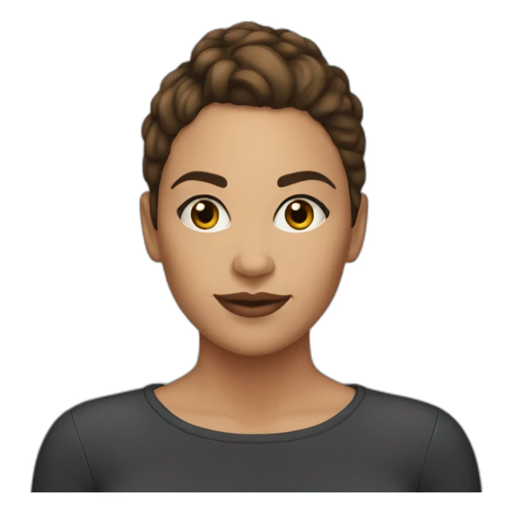 30 year old woman buzzed head brown hair olive skin make up  sticker