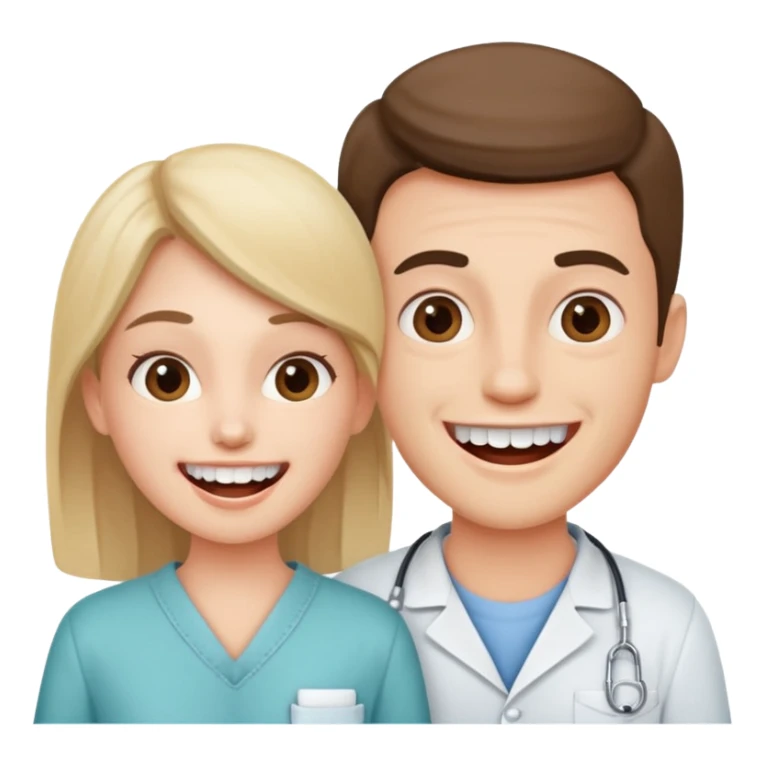 a young adult couple, excited and ready for a dental checkup sticker