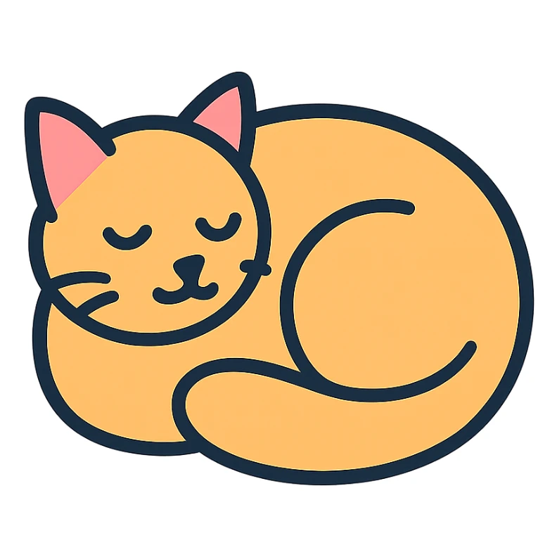 cat curled up, soft colors, outlined, minimalistic sticker