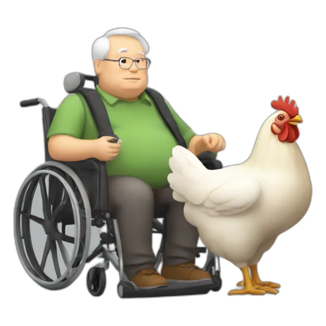 fat old man in wheelchair and chicken sticker