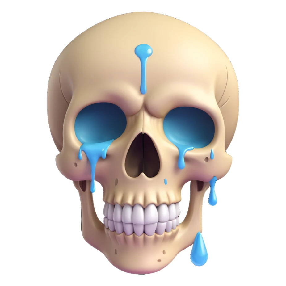 crying skull, 3D emoji style, subtle shading, tears, detailed 3D fluent emoji sticker