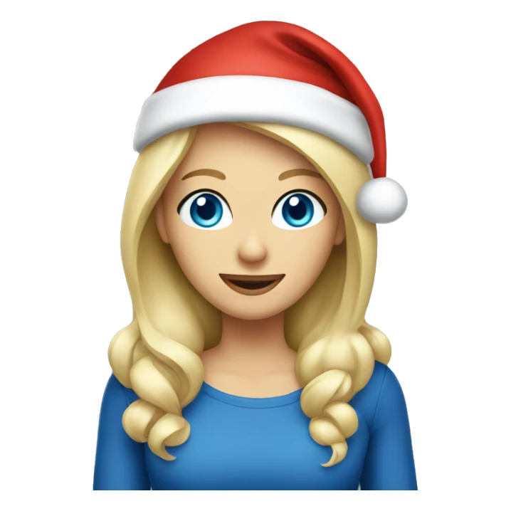 Blond woman blue eyes wearing santa hat sticker