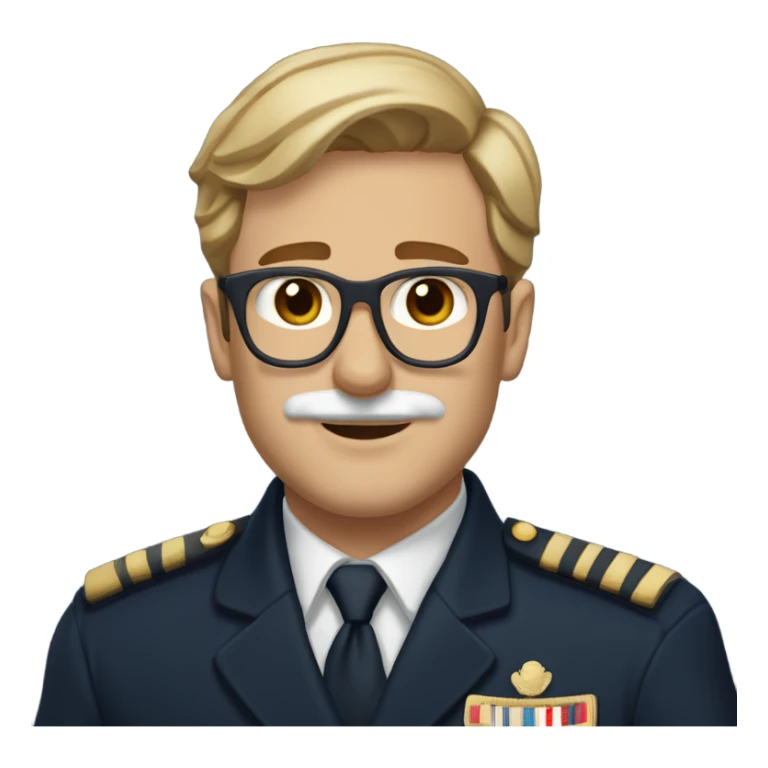 White, Light brown hair man with oval-shaped with tortoiseshell frames only at the top and a subtle gold bridge and a mustache in a navy uniform  sticker