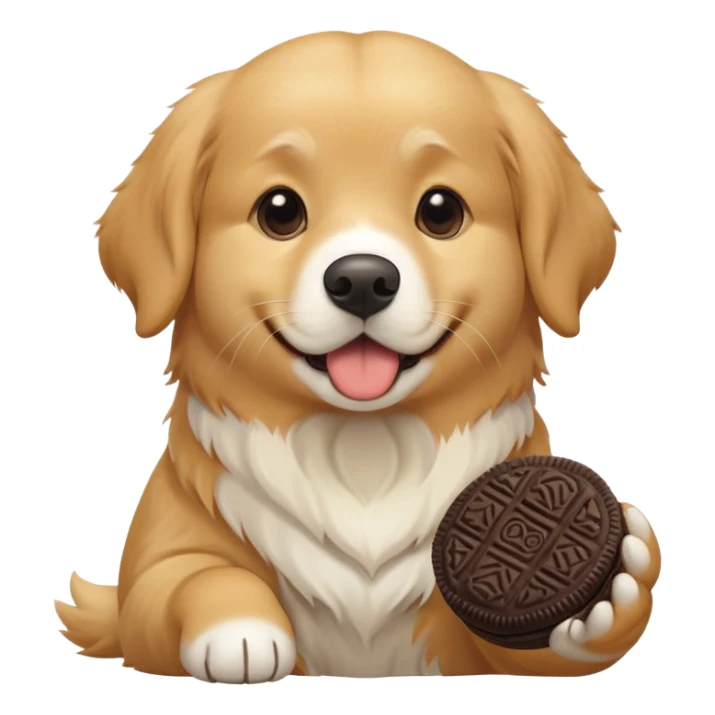 Golden retriever eating an Oreo mochi sticker