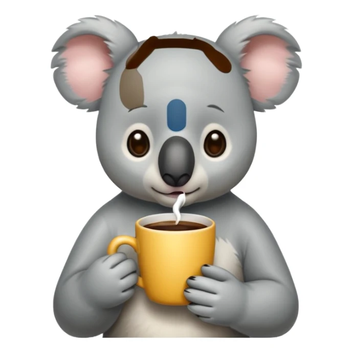 Cute, sad koala bear holding a cup of coffee sticker